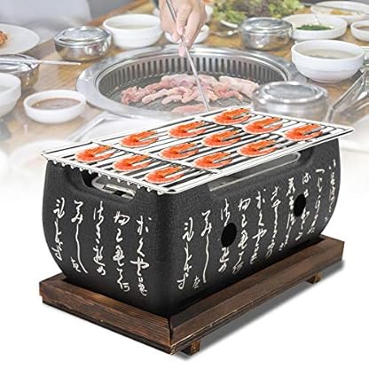 Natudeco Mini Grill Kohle BBQ-Grill im japanischen Stil Tischgrill Holzkohle Rechteckiger Ofen Platte Holzkohleofen Tischgrill Holzkohle Tragbarer Kochherd Tischplatte Zubehör Grillwerkzeuge – Bild 3