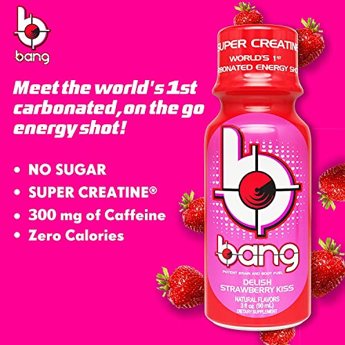 Bang Energy Shots, Delish Strawberry Kiss, World's 1St Carbonated Energy Shot With Super Creatine, 3 Fl Oz, (Pack Of 12) #TOP2