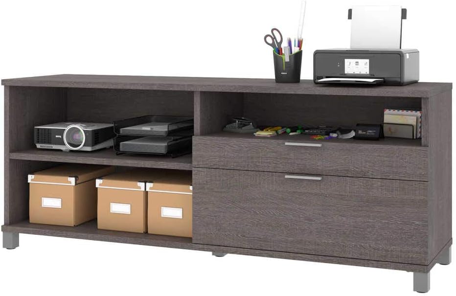 Bestar Pro-Linea Credenza with 2 Drawers, 72W, Bark Grey