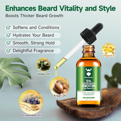 Image of MistySprite Men's Beard Growth Oil - 5% Biotin, Citrus Serenity Scent, 2 oz (Pack of 10) - Softens, Conditions, No Itch & Dandruff, Ideal Gift