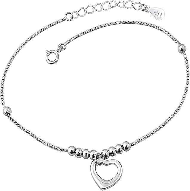 JINJIASC Ankle Bracelets For Women 925 Sterling Silver Indian Heart Love Beaded Anklets for women