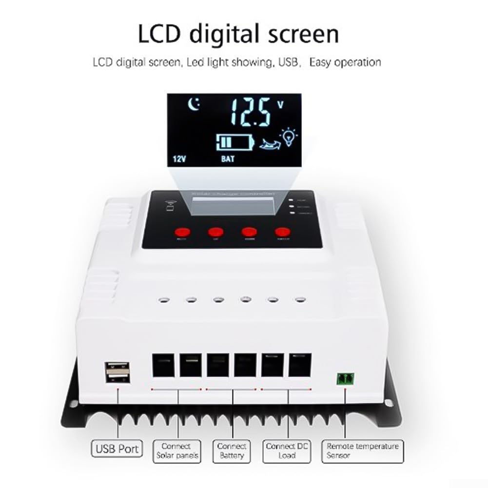 Regolatore di carica solare, 12 V/24 V/48 V, regolatore di carica per pannello solare, controller PWM, display con doppia porta USB, controllo APP WiFi (40A)