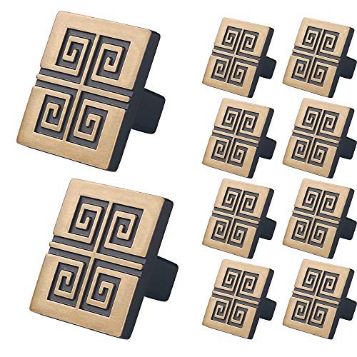 WELLOCKS - 10 perillas para cajón con tornillos, manijas cuadradas retro doradas de alta resistencia para cajones para el hogar, la oficina y la cocina, tocador y gabinete para bricolaje (D025) Cover