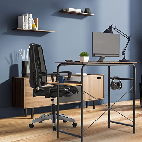 Petit bureau d'ordinateur de jeu marron rustique avec étagère pratique - 8