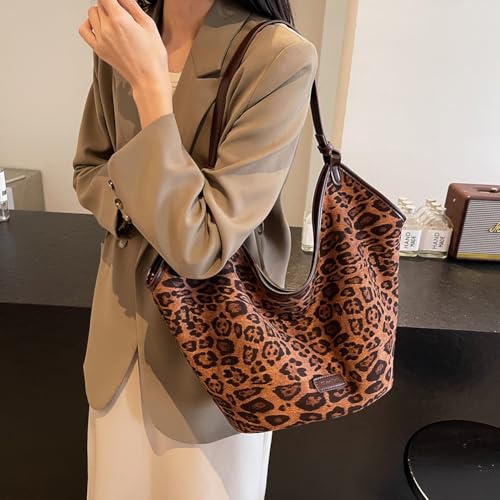 Image of YFGBCX Suede Bags for Women Crossbody Bags Cheetah Hobo Bag Leopard Bags for Women Large Capacity Work Tote Bag