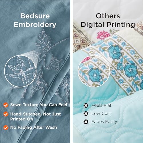 Image of Bedsure Cloud Quilt Queen Size, Botanical Floral Quilt for Modern Farmhouse Bedding, Super Soft Bedspread Queen Size, Blue Lightweight Comforter 90x96 Inch
