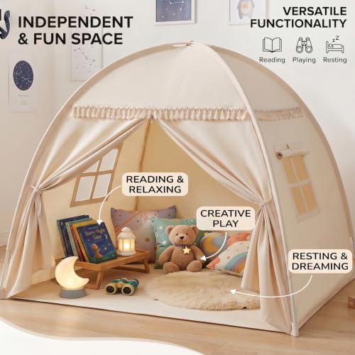 Tienda de campaña interior con cortina de ventana para niños 8