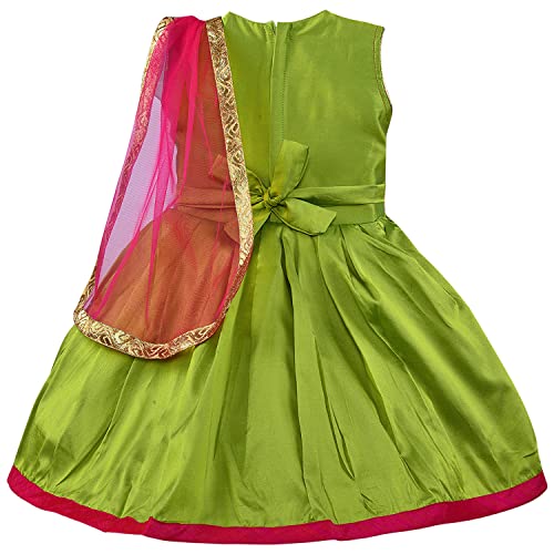 Image of Wish Karo Girls' Ethnic Lehenga Choli Dress with Dupatta - Pink & Green Traditional