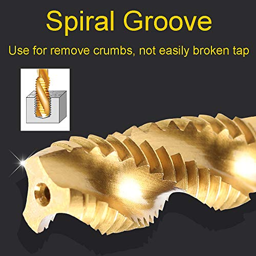 Rocaris 9 Pack Of M2 M2.5 M3 M4 M5 M6 M8 M10 M12 Titanium Coated Hss Spiral Flute Metric Taps Set #TOP3