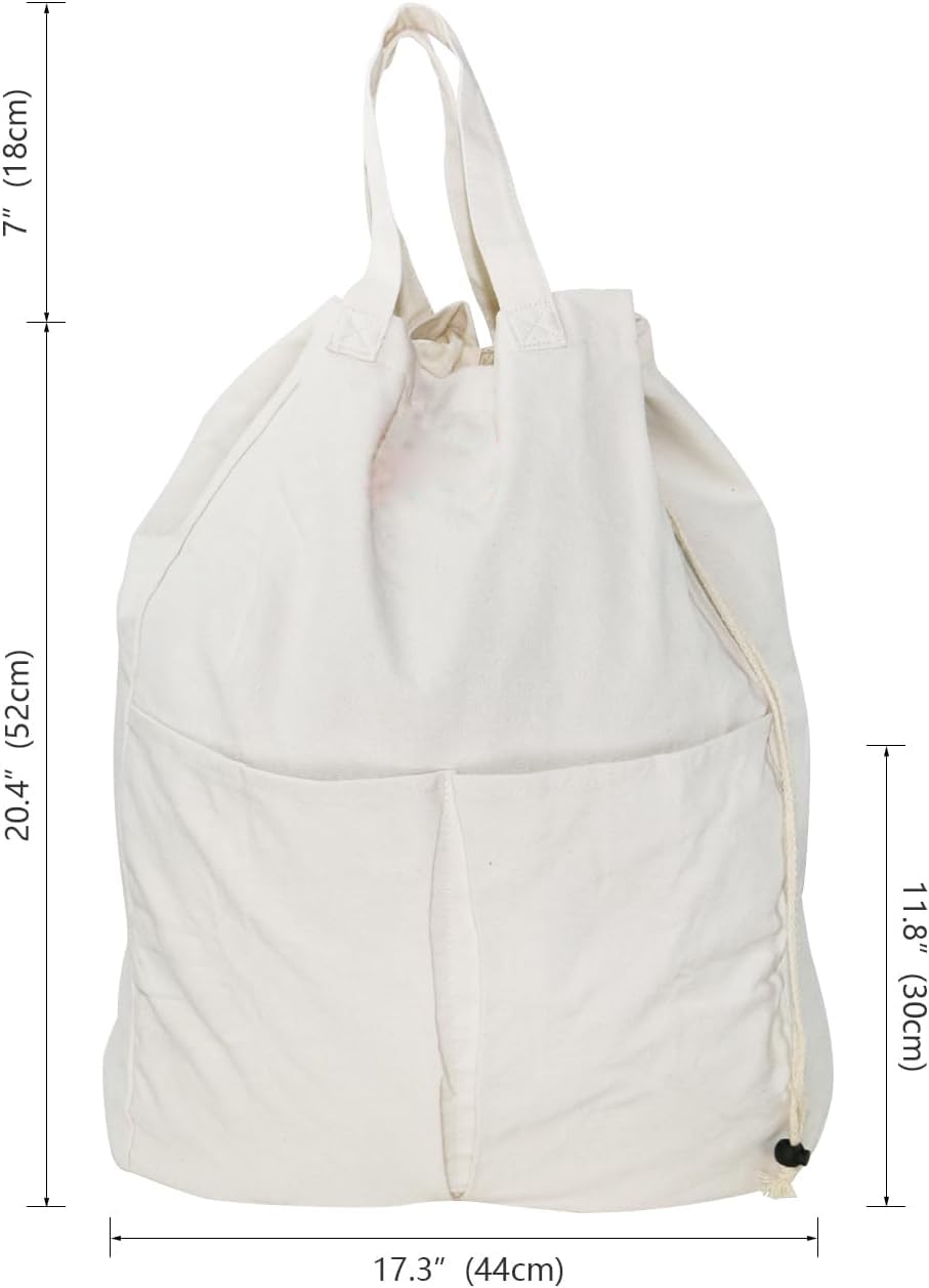 Pack of 2, 100% Breathable Cotton Canvas Laundry Backpack with Drawstring Closure, Laundry Bags with Shoulder Straps & 2 Handles, Washable in Machine & Dryer