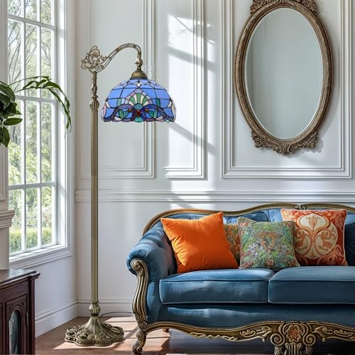 DWVO Tiffany Floor Lamp, Stained Glass Shade Gooseneck Reading Floor Lamp, Adjustable Corner Standing Light with Foot Switch for Bedroom Living Room Office (Bulb not Included)