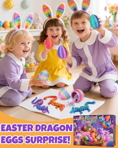 Ivrmtal 4PCS 3D Printed Dragon Eggs with Dragon Inside, Prefilled Easter Eggs with Toys for Kids 3D Printing Crystal Dragon Animals Toys Easter Basket Stuffers Dragon Gifts Desk Deco for Boys Girls - Image 2