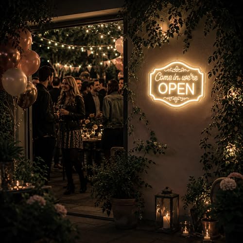 Image of Warm White Neon Sign Led Neon Lights Signs for Wall Decor USB Powered Led Signs for Room Decoration-Come In We're Open
