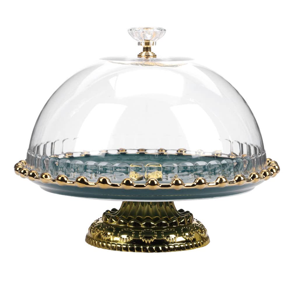 TIECHUINIUB Ceramic Cake Stand, Cake Serving Platter with Dome Lid, Cake Holder Dessert Platter for Parties Wedding-24.5 cm