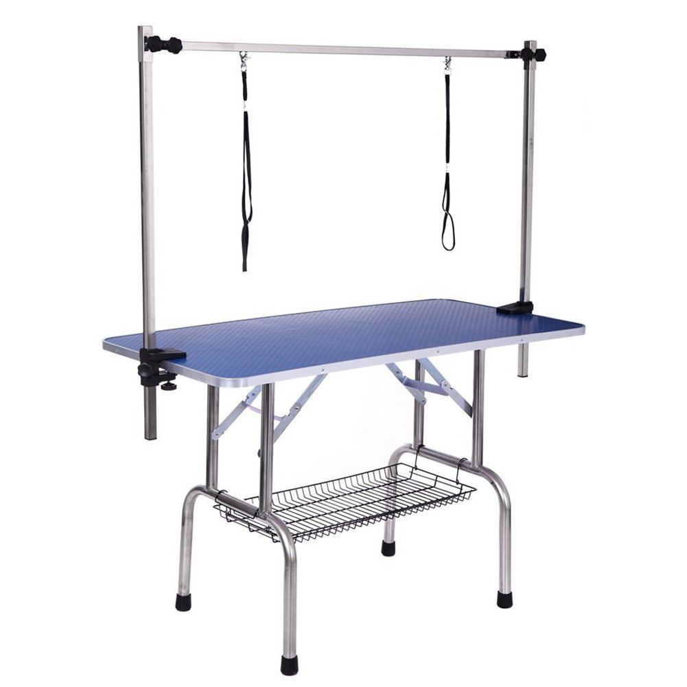 Mesa de peluquería para Mascotas, Resistente, con Soporte Ajustable para los Brazos y Superficie Antideslizante, 90x60x76 cm, para Uso Profesional y doméstico.
