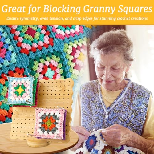 Image of HASTHIP Crochet Blocking Board with Pins, 7.7 inch Blocking Board for Crocheting Knitting, Bamboo Granny Square Blocking Boards for Crochet Projects, Wooden Crocheting Gifts for Crocheters