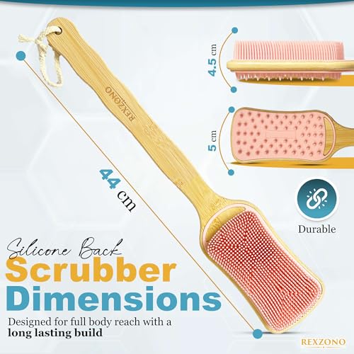 Brosse à dos en silicone pour douche et bain avec manche long exfoliant - 3
