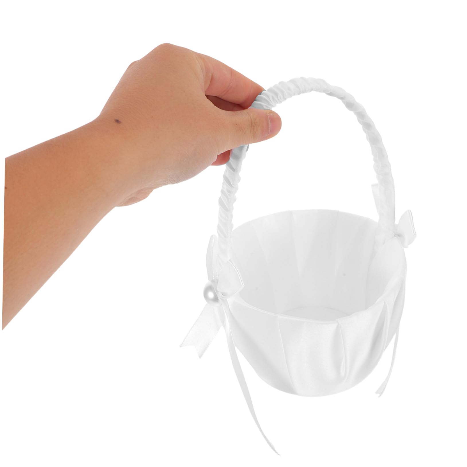 LIFKOME 4 Sztuki Częściowy Plastikowych Koszyków Kwiaty z Uchwytem Ozdobiony Białą Satyną Kokardką i Perłami Stabilny i Elegancki Idealny Ś Dekorację Domu i Piknik
