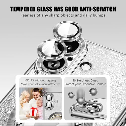 Image of Misscase for iPhone 17 Magnetic Glitter Case Compatible with MagSafe,Full Protection Slim Shockproof Anti-Scratch Case with Camera Lens Protector Plating Bling Dust-Proof Net for Women Silver