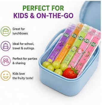 Fruit Jelly Sticks Assorted Variety Pack (36 x 20g) – Mixed Fruit Flavours Grape, Mango, Apple & Lychee – Squeeze Jelly Snacks – Boxed Treatz