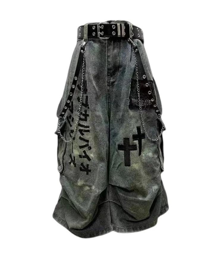Women Goblin Core Cross Denim Jorts Shorts Y2k...