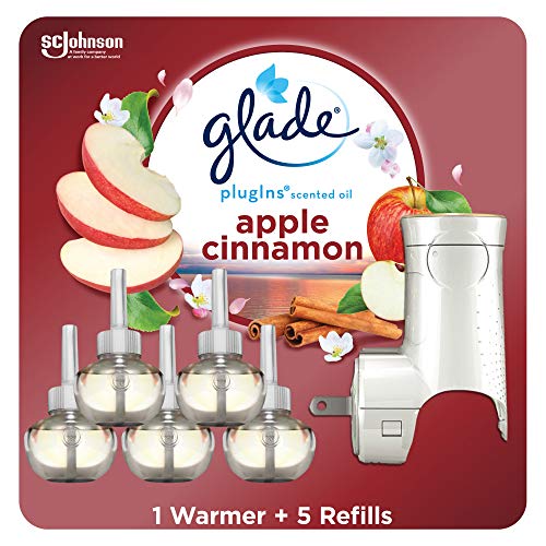 Glade PlugIns Refills Air Freshener Starter Kit, Scented Oil for Home and Bathroom, Apple Cinnamon, 3.35 Fl Oz, 1 Warmer + 5 Refills