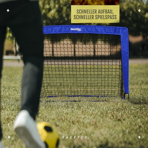 Racetex 2er Fußballtor Kinder Set - Fußball Tore inkl. nützlicher Tasche zum Transportieren - Version mit verstärkten Glasfaserstangen - Fussballtore für den Garten oder Park (Dunkelblau)