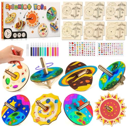 JoyJoyful Cadeau Enfant 5 6 7 8 9 10 Ans Garcon, 12 PCS Activité Manuelle Enfant, Toupie en Bois Kits de Loisir Creatif Toupie a Construire & Systeme Solaire...