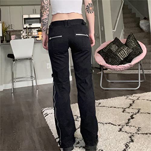 ENFUSO Punk Y2k Grunge Low Waist Emo Jeans Mall Gothic Women Black Patchwork Electro Pants Fashion Streetwear Alt Clothes3