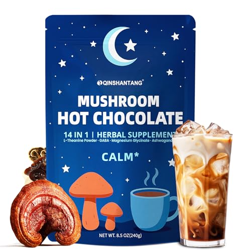 Mushroom Hot Chocolate for Calm &amp; Relax | 10 Mushroom Blend with L-Theanine, GABA, Magnesium Glycinate, MCT &amp; Ashwagandha | Vegan, Keto-Friendly, Gluten-Free | Cacao Powder | 8.5oz