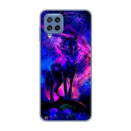 KARTXITAI Case Compatible with Samsung Galaxy M32 4G,Shockproof Slim Thin Silicone Protective Anti-Fingerprint Anti-Scratch Anti-Fall Phone Cover - Wolf