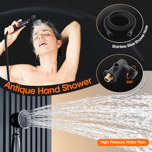 Image of Rainfall Shower System Shower Faucet Set, Luxury, Antique, Matte Black