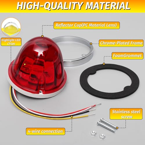 Image of 6PCS Watermelon Lights Red Strobe & Constant Multi-Function LED Side Marker Turn Signal Tail Roof Lights with Stainless Steel Bezel for Trailer Semi-trailer Heavy-duty Truck