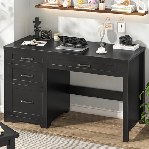 Image of Vabches Home Office Desk with 3 Storage Drawers, Black.