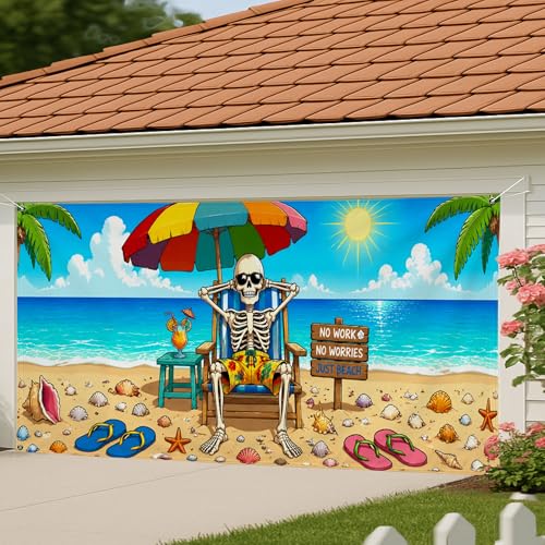 Housse de porte de garage pour masquer une façade usée avec humour