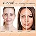 PHOERA Foundation 104 and 105 & Face Primer,Liquid Full Coverage Foundation Set,Foundation Brush Powder Brush,5 Makeup Sponge,30ml PHOERA 24HR Matte Oil Control Concealer (104 Buff Beige + 105 Sand)
