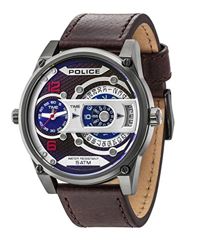 Police Men's Quartz Watch with Brown Dial Analogue Display and Dark Brown Leather Strap 14835JSU/12