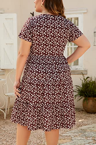 Younrui Plus Size Wedding Guest Dresses For Women Summer Casual Short Sleeve Scoop Neck Flowy Tiered Midi Babydoll Dress (1Xl-1001-Bd Floral) #TOP1