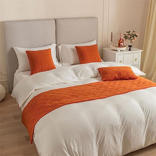Morbuy Bed Runners Holland Velvet, Seashell Pattern Scarf Bedspread Bedroom Scarves Bed Scarf Hotel Luxury Protection for Bed Cover Single Double King Size (45 * 210cm for 150cm bed,Orange)