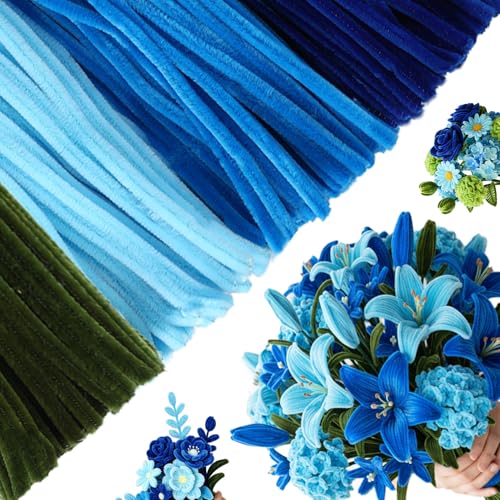 400 Pcs Pipe Cleaners 4 Assorted Colors Pipe Cleaners Bulk Chenille Stems Pipe Cleaners Flower Craft Fluffy Fuzzy Sticks for Flowers Animals Bouquet Making Craft Projects Festive Decorations Blue