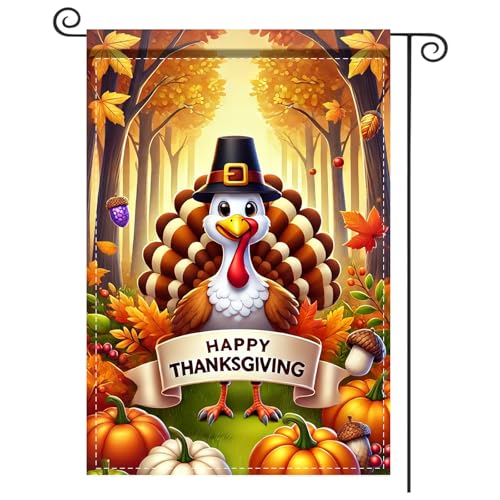 Image of Nuxovilar Welcome Garden Flag Fall Garden Flag 12x18IN | Turkey Pilgrim Hat Double - Side For Thanksgiving Decor Fall Yard Patio Porch Decor