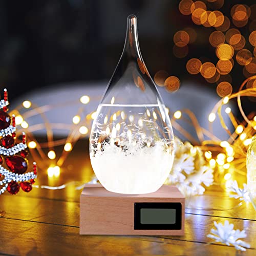 Storm Glass Weather Station Solid Wood Base-Fashionable Creative Crystal Glass Weather Forecast Bottle-Creative Choice, Perfect Home Office Decoration (XXXL)