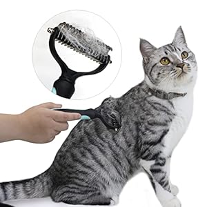 Dog brush  pet dematting and undercoat deshedding rake  stainless steel grooming comb for dogs cats furry pets large or medium remove knots tangles in long fur hair   cucciolini doodles