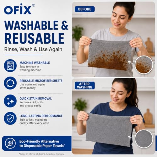 Image of Microfiber Cleaning Cloth Roll, 20 Pcs, Reusable & Washable, Ultra Absorbent Lint-Free Microfiber Towels, Tearable Cleaning Sheets for Kitchen, Home, Car & Glass Cleaning, Grey (Pack of 50)