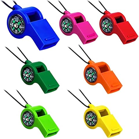 7 Pcs Function Whistle 2 in 1 Emergency Whistles with Lanyard Loud Safety Whistle Plastic Survival Whistle for Outdoor Hiking Camping Boating Hunting Fishing, 7 Colors Cover