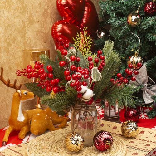 12-Kinds-Artificial-Christmas-Picks-Assorted-Red-Berry-Picks-Faux-Pine-Picks-Spray-with-Pinecones-Holly-Leaves-for-Stunning-Floral-Arrangement-Wreath-Winter-Holiday-Season-Decor 12 Kinds Artificial Christmas Picks Assorted Red Berry Picks Faux Pine Picks Spray with Pinecones Holly Leaves for Stunning Floral Arrangement Wreath Winter Holiday Season Decor