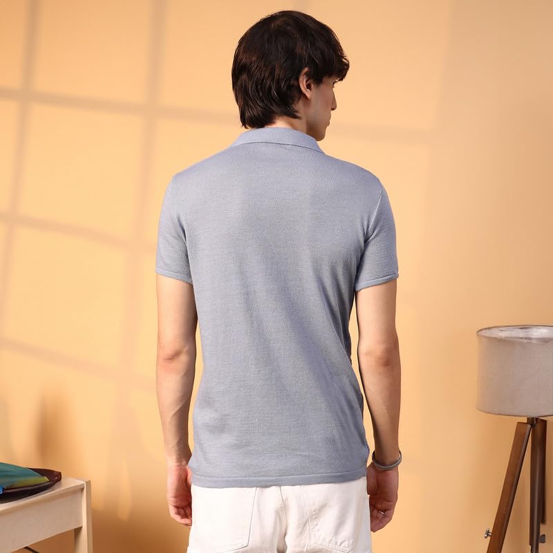 Image of CAHOOT Men's Block-Textured Polo T-Shirt for Casual Wear | Polo Neck | Short Sleeve | Pull On Closure | T-Shirt Crafted with Comfort Fit for Everyday Wear