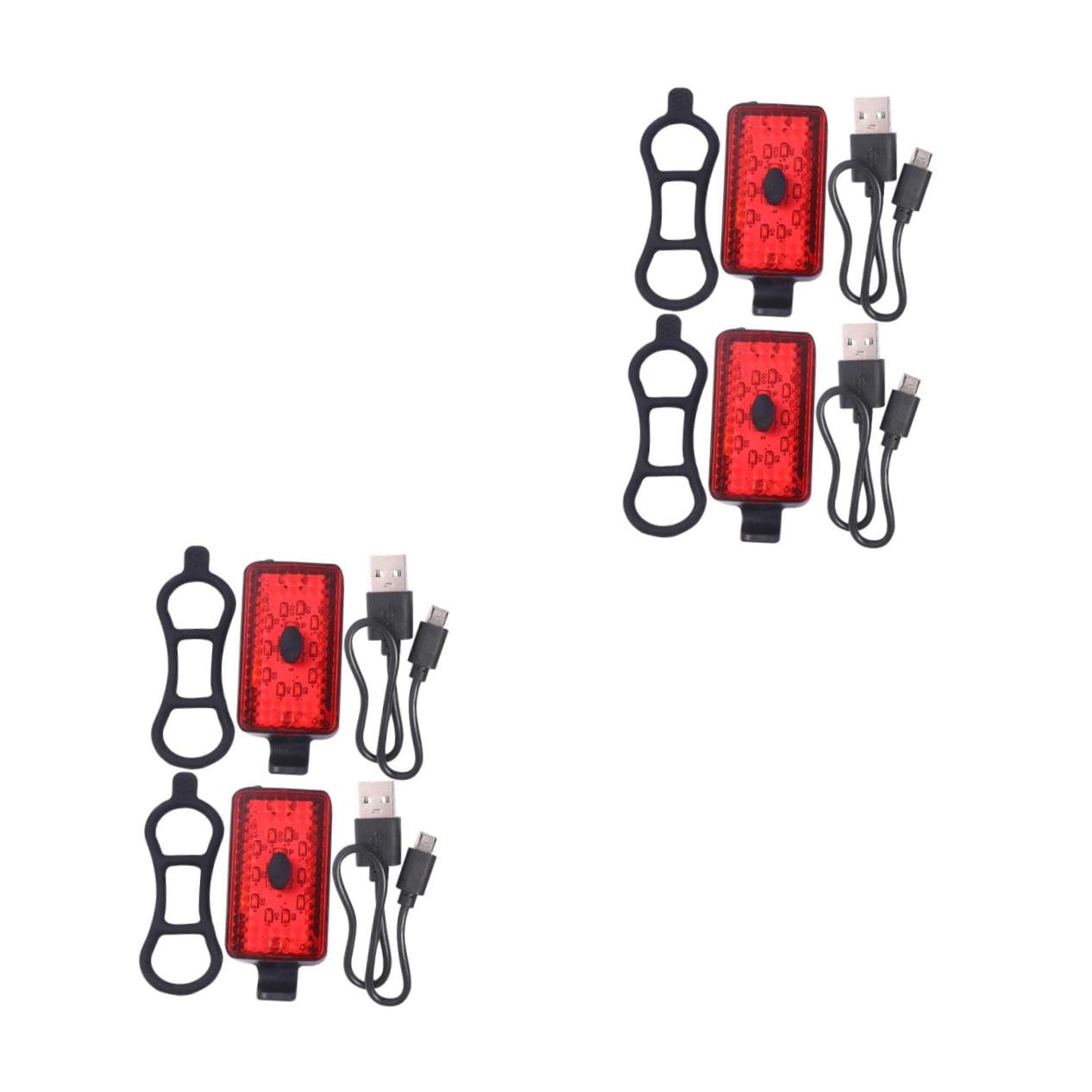 ibasenice 4sets USB Rechargeable Bike Tail Light Glowing Rear Safety Warning Light for Night Riding Bike Accessories Red