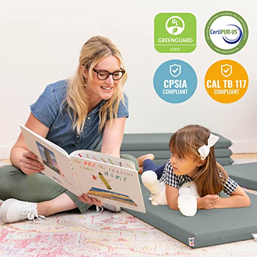 Image of ECR4Kids SoftZone Rainbow Rest Time Mat with Name Tag, Sleeping Pad, Grey, 5-Piece
