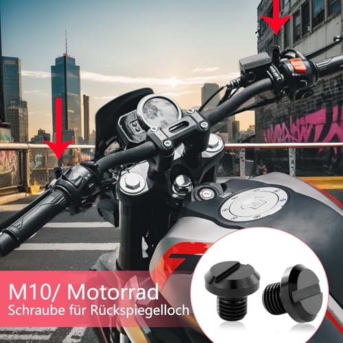 M10 Motorrad Spiegel Stopfen CNC Abdeckung M10Blindstopfen Aluminium Anodische Oxidation Schrauben Gewinde Verkleidungsschrauben 2×Rechtsgewinde/clockwise(Ein Paar)